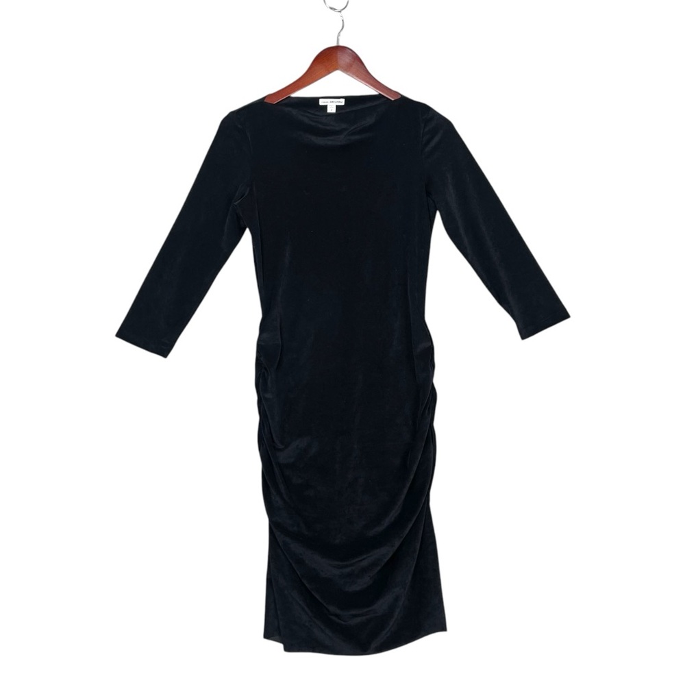 Standard James Perse Women Dress Body Con Boat Neck Velvet Ruched Black 2 Party - Picture 1 of 11